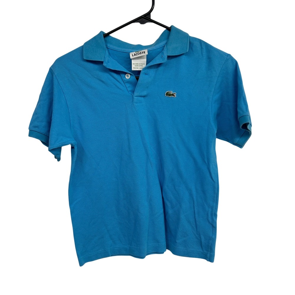 Lacoste Short Sleeve Pique Polo Shirt Boys 12 Cyan Blue Preppy Sporty Classic
